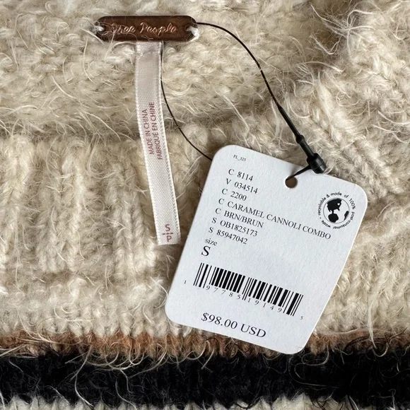 Free People Snow Bird Sweater in Caramel Size Small NWT - Picture 3 of 6